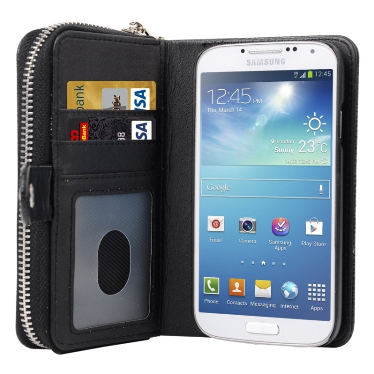 Multifunctional Separable Litchi Texture Solid Color Leather Case with Card Slots & Lanyard for Galaxy S4 / i950(Black)