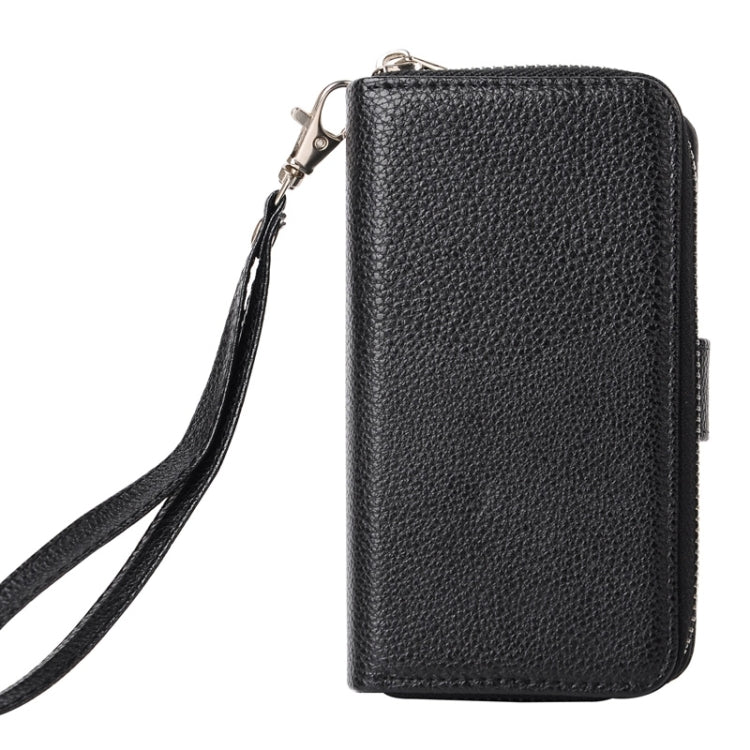 Multifunctional Separable Litchi Texture Solid Color Leather Case with Card Slots & Lanyard for Galaxy S4 / i950(Black)