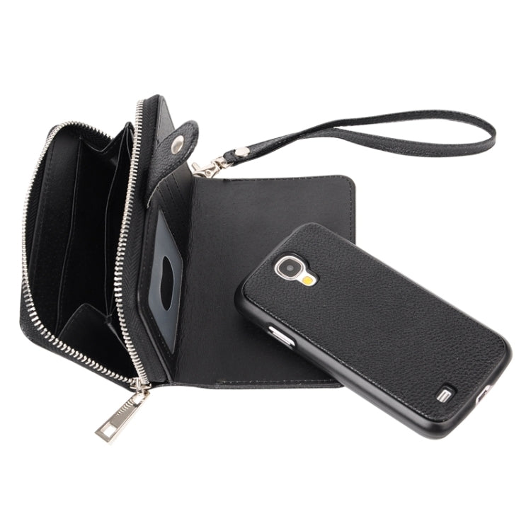 Multifunctional Separable Litchi Texture Solid Color Leather Case with Card Slots & Lanyard for Galaxy S4 / i950(Black)