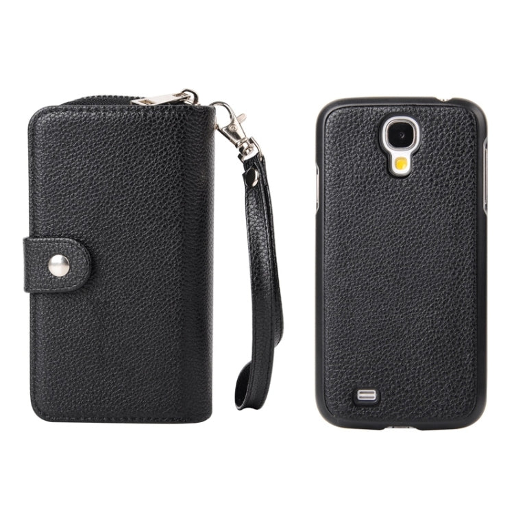 Multifunctional Separable Litchi Texture Solid Color Leather Case with Card Slots & Lanyard for Galaxy S4 / i950(Black)