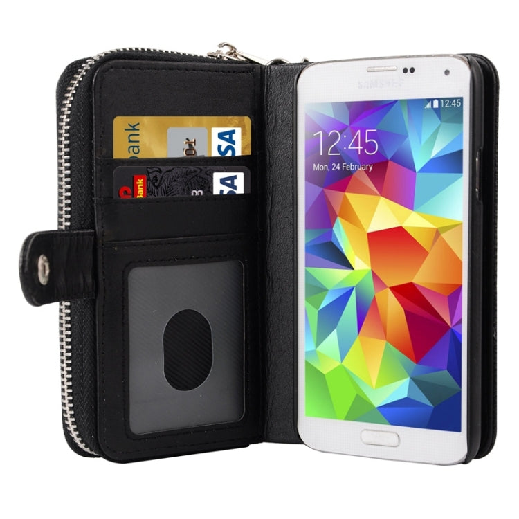 Multifunctional Separable Litchi Texture Solid Color Leather Case with Card Slots & Lanyard for Galaxy S5 / G900(Black)