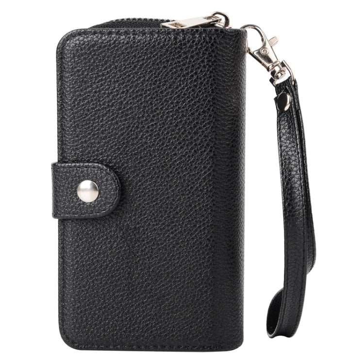 Multifunctional Separable Litchi Texture Solid Color Leather Case with Card Slots & Lanyard for Galaxy S5 / G900(Black)