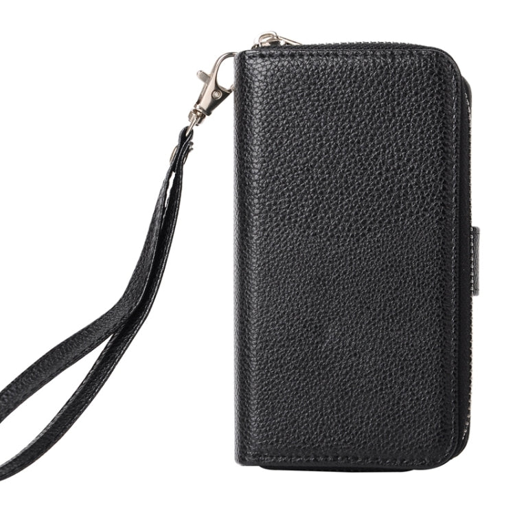 Multifunctional Separable Litchi Texture Solid Color Leather Case with Card Slots & Lanyard for Galaxy S5 / G900(Black)