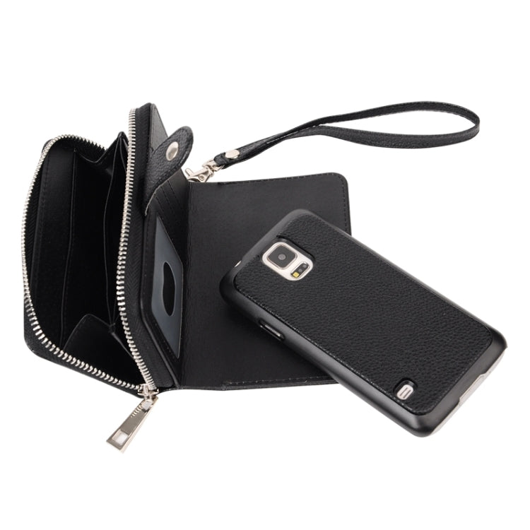Multifunctional Separable Litchi Texture Solid Color Leather Case with Card Slots & Lanyard for Galaxy S5 / G900(Black)