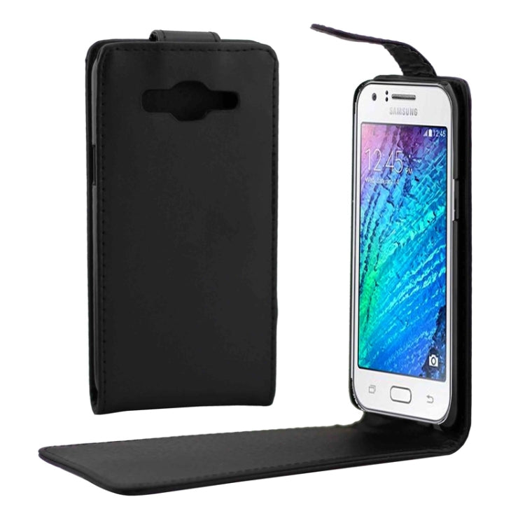 Vertical Flip Magnetic Button Leather Case for Galaxy J5 / J500(Black)