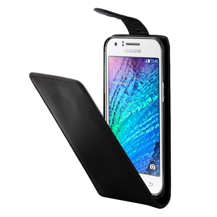 Vertical Flip Magnetic Button Leather Case for Galaxy J5 / J500(Black)