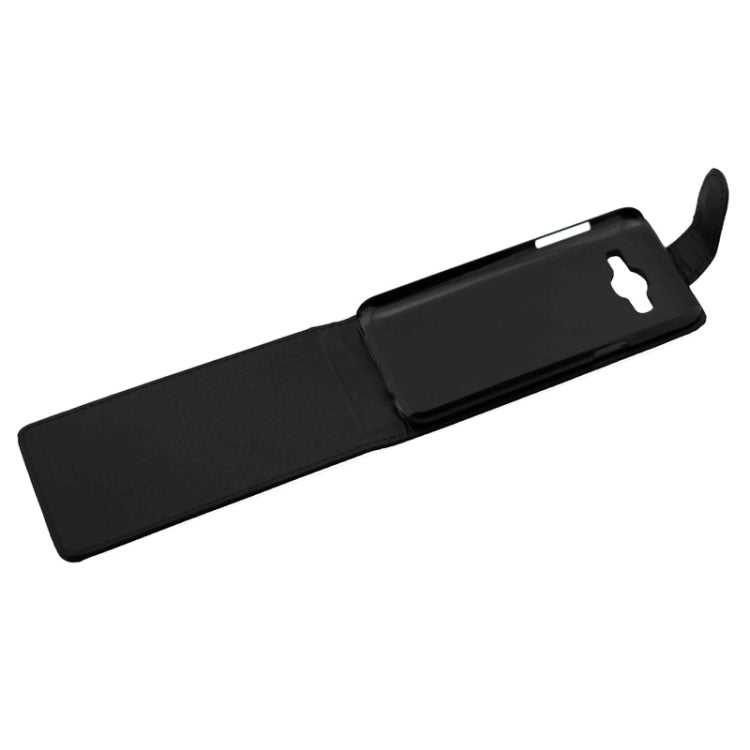 Vertical Flip Magnetic Button Leather Case for Galaxy J5 / J500(Black)