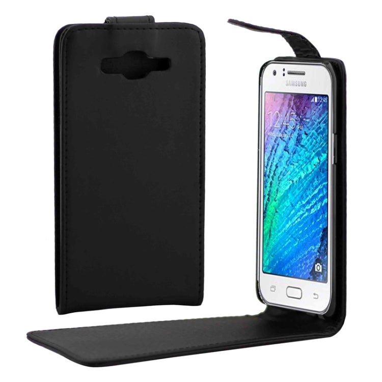 Vertical Flip Magnetic Button Leather Case for Galaxy J7 / J700(Black)