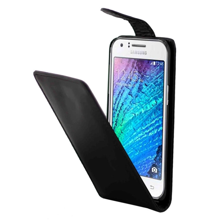 Vertical Flip Magnetic Button Leather Case for Galaxy J7 / J700(Black)