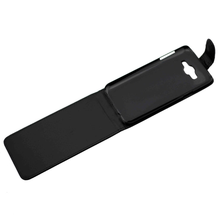 Vertical Flip Magnetic Button Leather Case for Galaxy J7 / J700(Black)