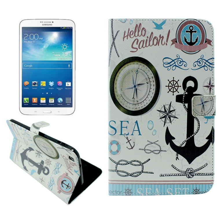 Anchor Pattern Horizontal Flip Leather Case with Card Slots & Wallet & Holder for Galaxy Tab 3 8.0 / T311