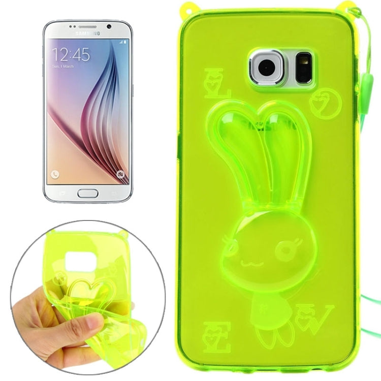 For Galaxy S6 / G920 Rabbit Pattern Ornament TPU Case with Holder & Lanyard
