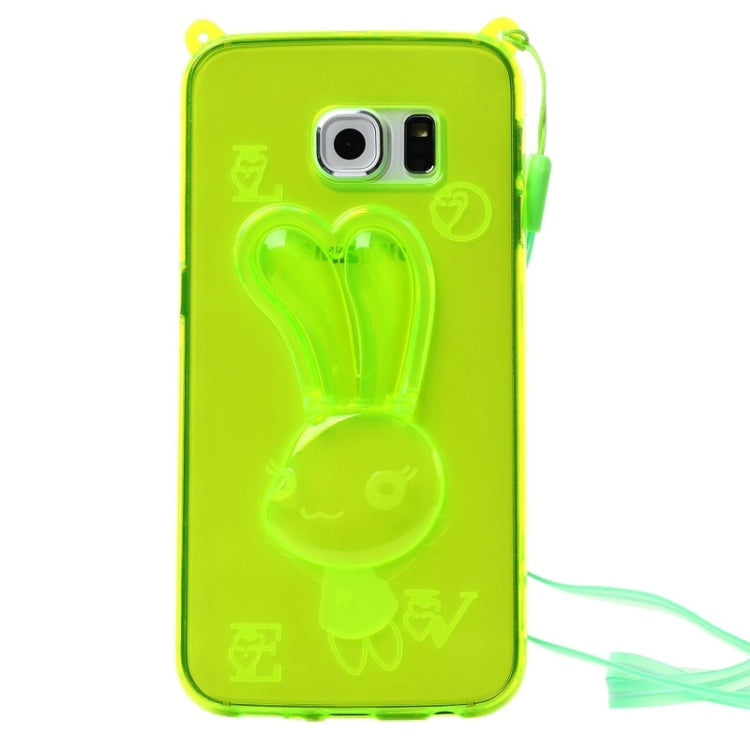 For Galaxy S6 / G920 Rabbit Pattern Ornament TPU Case with Holder & Lanyard