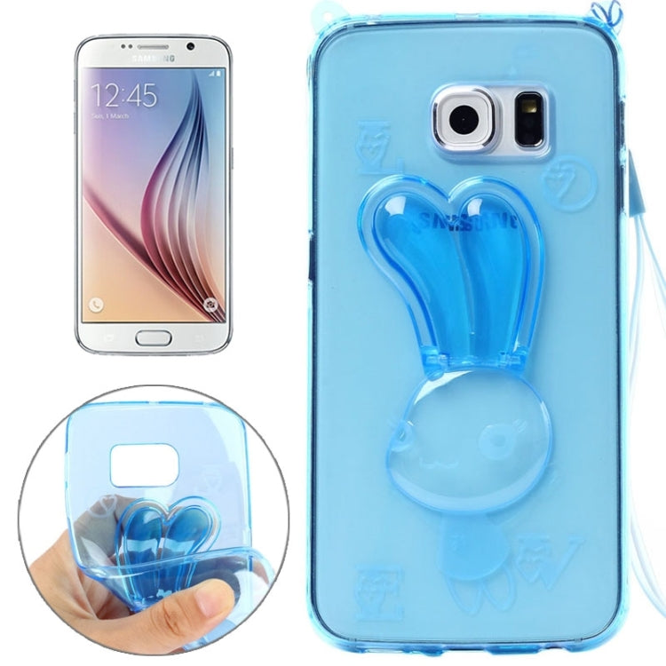 For Galaxy S6 / G920 Rabbit Pattern Ornament TPU Case with Holder & Lanyard
