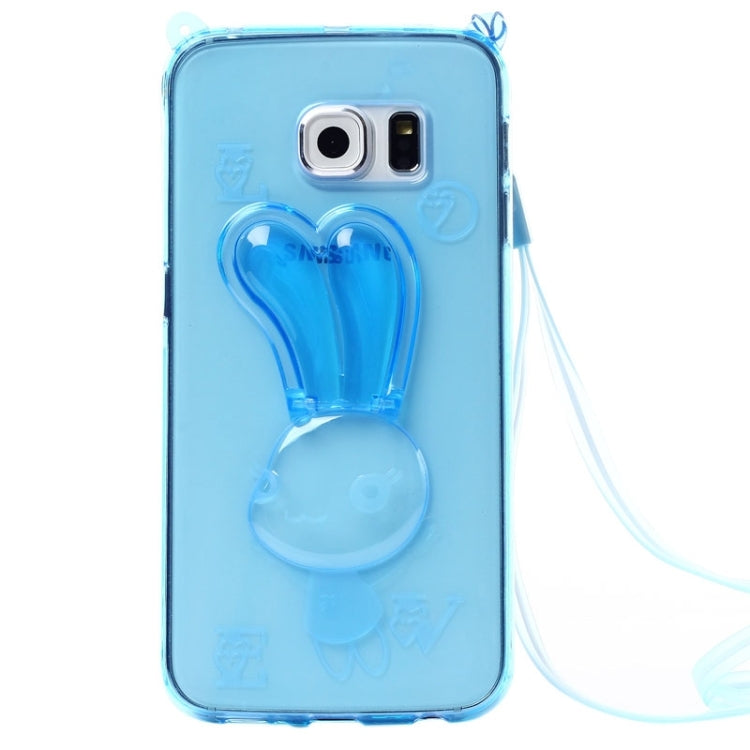 For Galaxy S6 / G920 Rabbit Pattern Ornament TPU Case with Holder & Lanyard