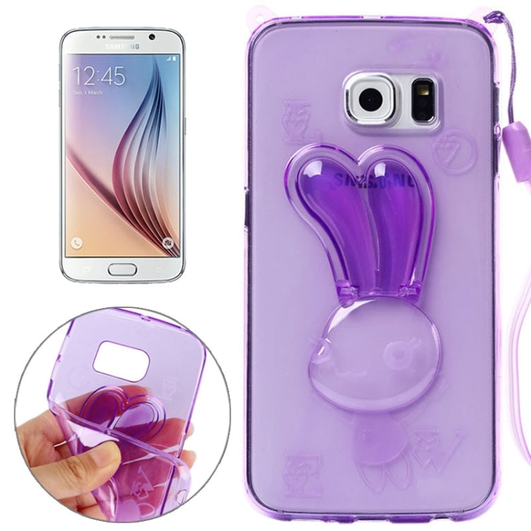 For Galaxy S6 / G920 Rabbit Pattern Ornament TPU Case with Holder & Lanyard