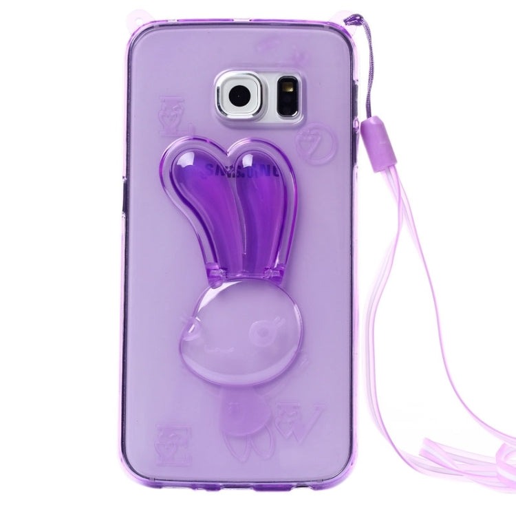 For Galaxy S6 / G920 Rabbit Pattern Ornament TPU Case with Holder & Lanyard