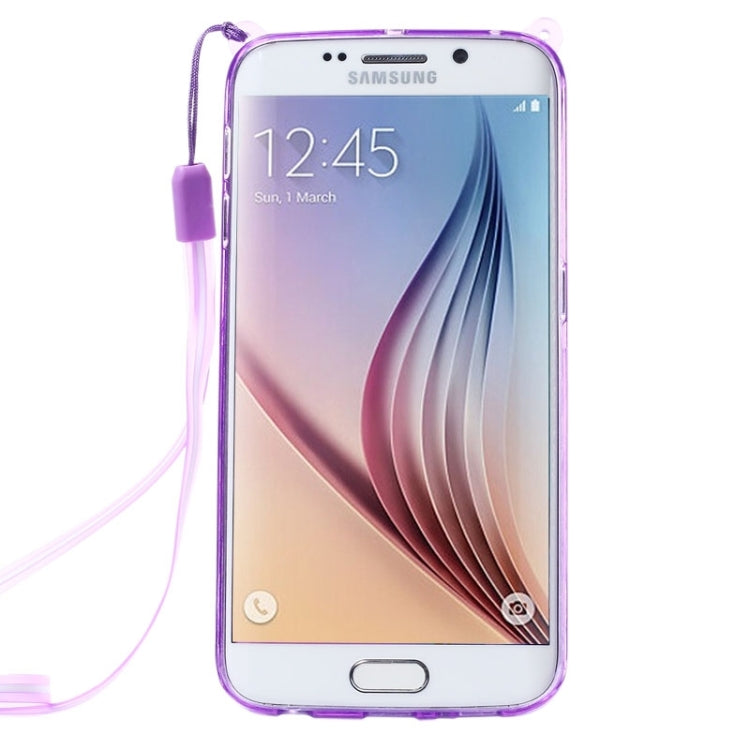 For Galaxy S6 / G920 Rabbit Pattern Ornament TPU Case with Holder & Lanyard