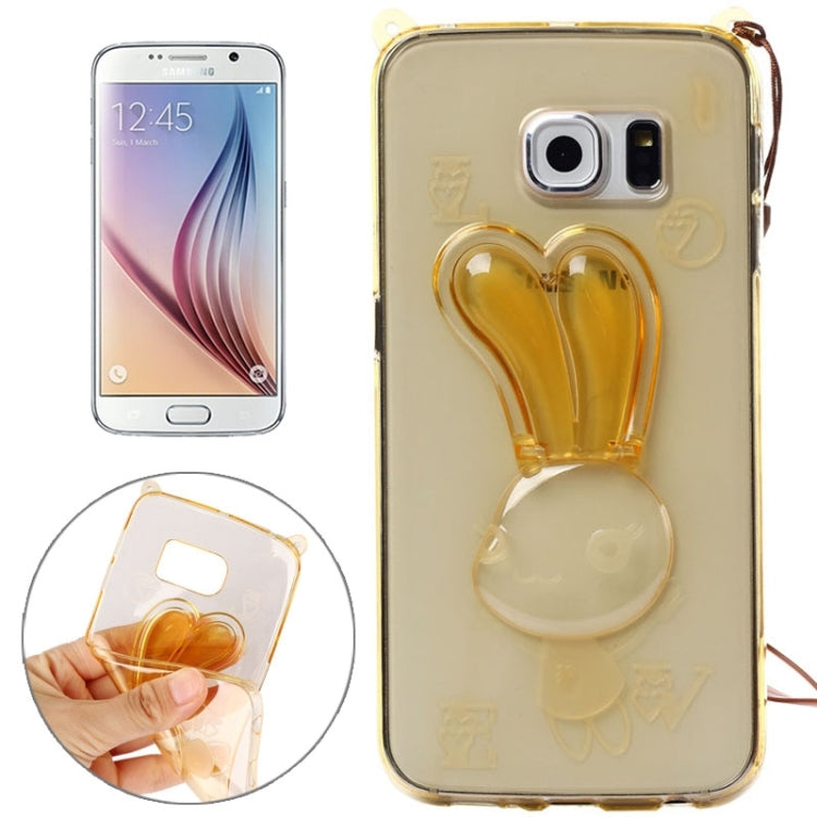 For Galaxy S6 / G920 Rabbit Pattern Ornament TPU Case with Holder & Lanyard