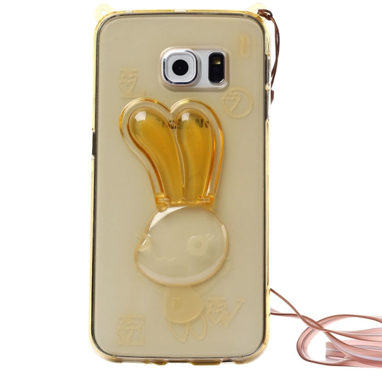 For Galaxy S6 / G920 Rabbit Pattern Ornament TPU Case with Holder & Lanyard