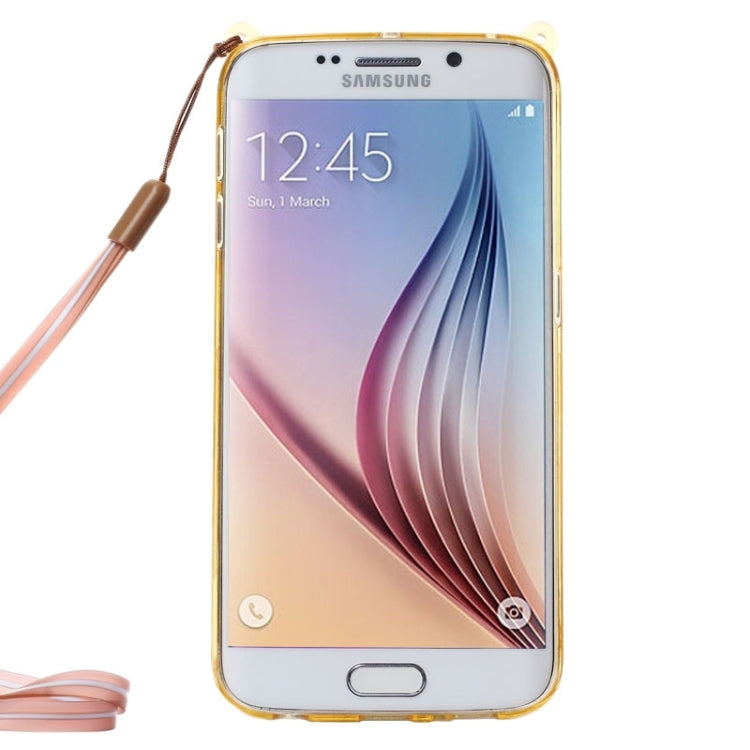 For Galaxy S6 / G920 Rabbit Pattern Ornament TPU Case with Holder & Lanyard