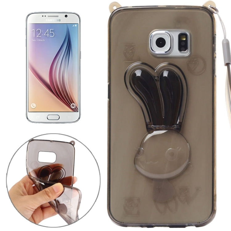 For Galaxy S6 / G920 Rabbit Pattern Ornament TPU Case with Holder & Lanyard