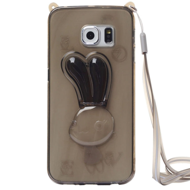 For Galaxy S6 / G920 Rabbit Pattern Ornament TPU Case with Holder & Lanyard
