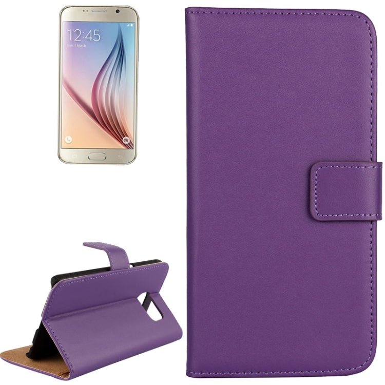 For Galaxy S6 / G920 Cowhide Split Leather Protective Case with Holder & Card Slots