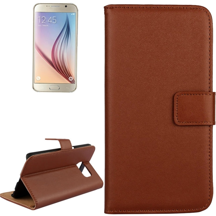For Galaxy S6 / G920 Cowhide Split Leather Protective Case with Holder & Card Slots
