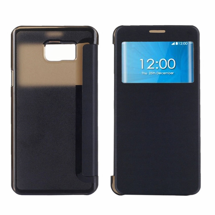 Brushed Texture Horizontal Flip PU Leather + Transparent Plastic Protective Case with Call Display ID for Galaxy Note 5