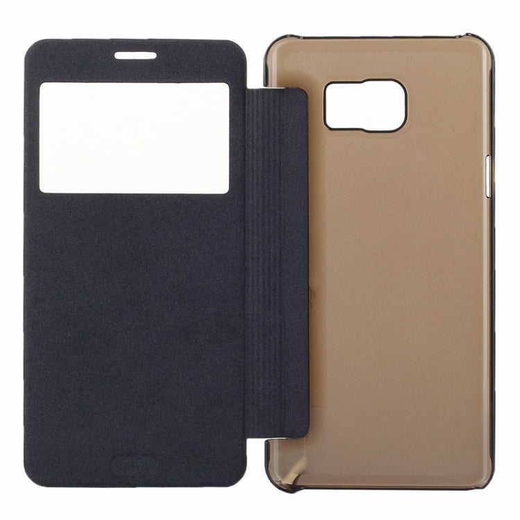 Brushed Texture Horizontal Flip PU Leather + Transparent Plastic Protective Case with Call Display ID for Galaxy Note 5