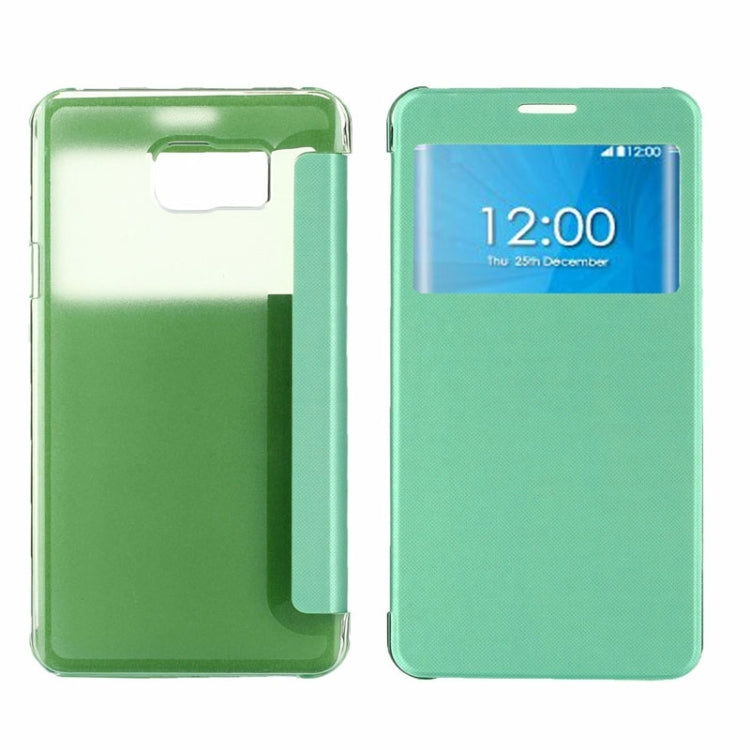 Brushed Texture Horizontal Flip PU Leather + Transparent Plastic Protective Case with Call Display ID for Galaxy Note 5