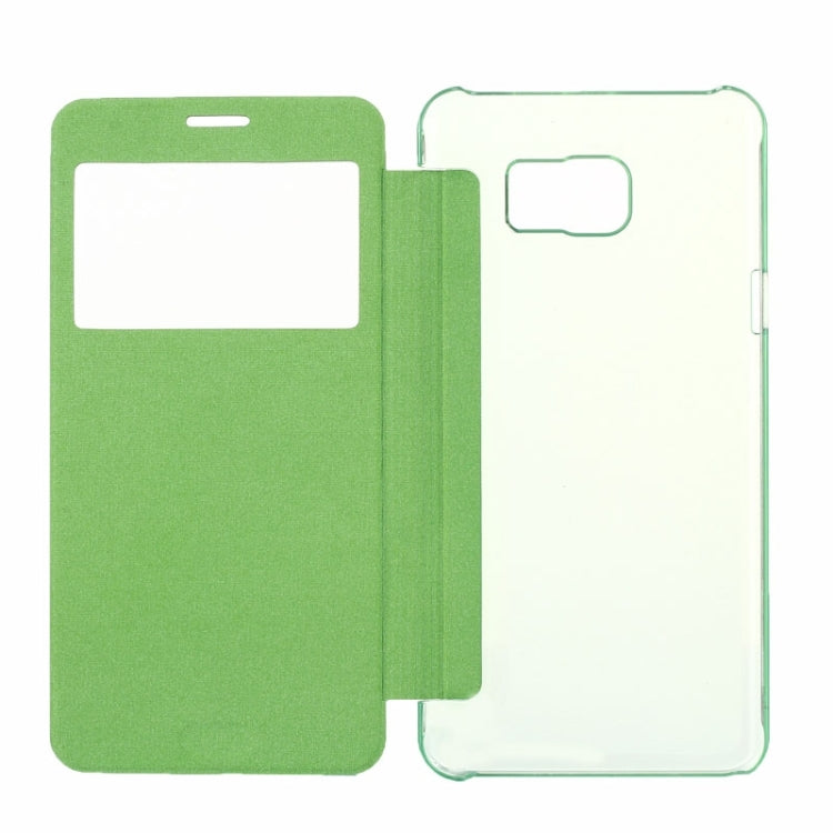 Brushed Texture Horizontal Flip PU Leather + Transparent Plastic Protective Case with Call Display ID for Galaxy Note 5