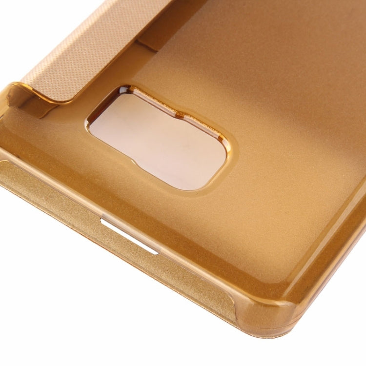Brushed Texture Horizontal Flip PU Leather + Transparent Plastic Protective Case with Call Display ID for Galaxy Note 5