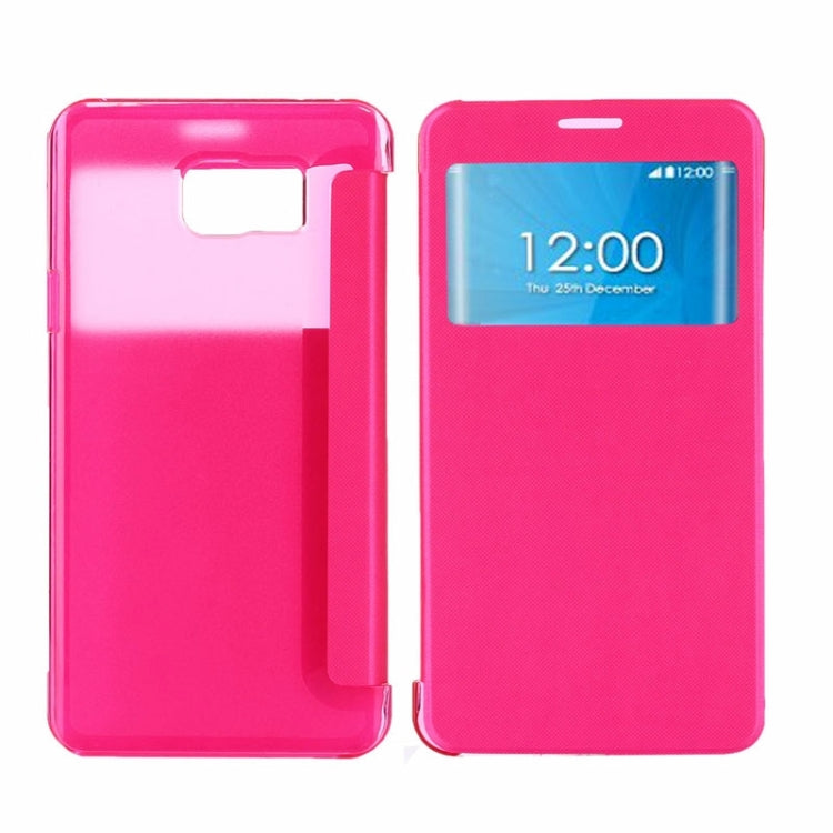 Brushed Texture Horizontal Flip PU Leather + Transparent Plastic Protective Case with Call Display ID for Galaxy Note 5