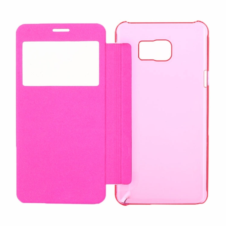 Brushed Texture Horizontal Flip PU Leather + Transparent Plastic Protective Case with Call Display ID for Galaxy Note 5