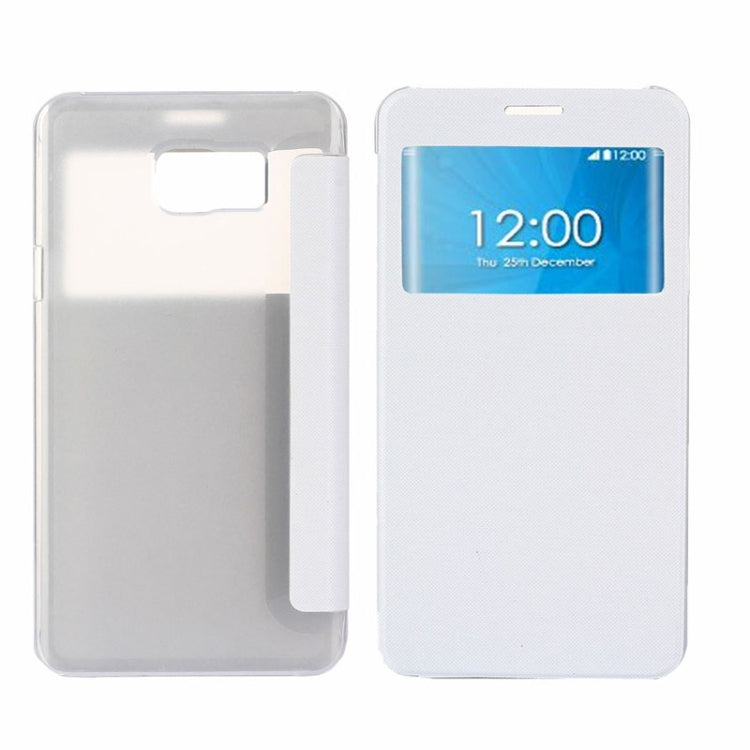 Brushed Texture Horizontal Flip PU Leather + Transparent Plastic Protective Case with Call Display ID for Galaxy Note 5