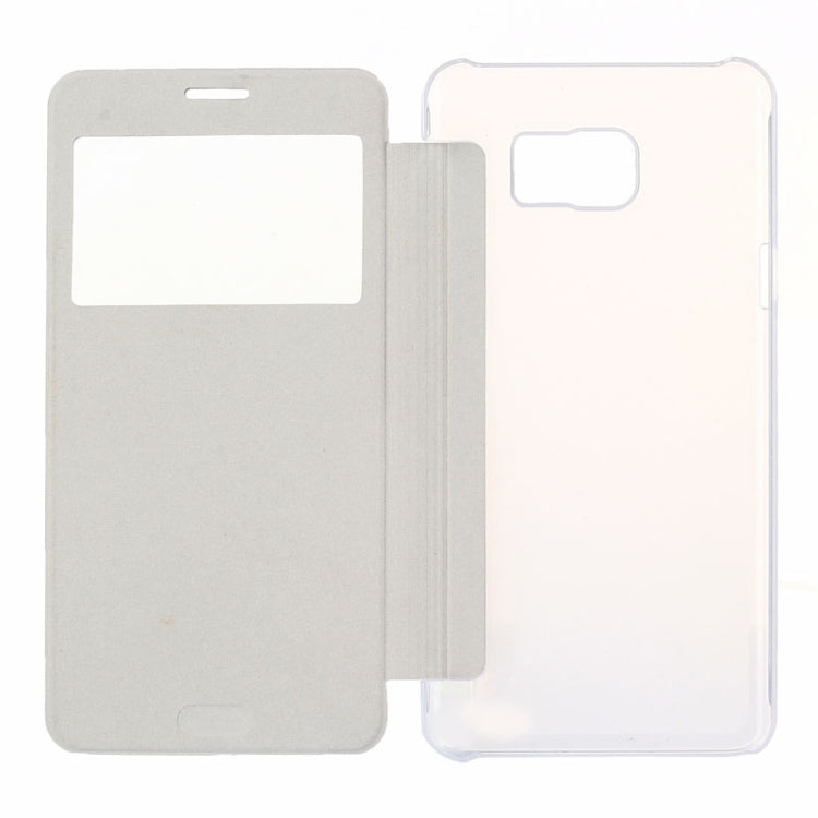 Brushed Texture Horizontal Flip PU Leather + Transparent Plastic Protective Case with Call Display ID for Galaxy Note 5