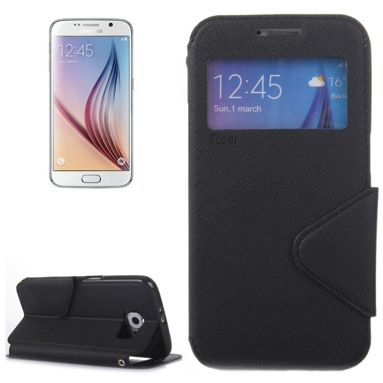 For Galaxy S6 / G920 Roar Cross Texture Flip Leather Case with Holder & Card Slot & Caller ID Window
