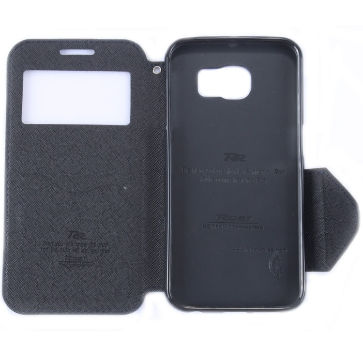 For Galaxy S6 / G920 Roar Cross Texture Flip Leather Case with Holder & Card Slot & Caller ID Window
