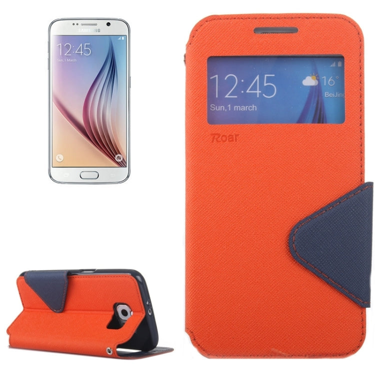 For Galaxy S6 / G920 Roar Cross Texture Flip Leather Case with Holder & Card Slot & Caller ID Window