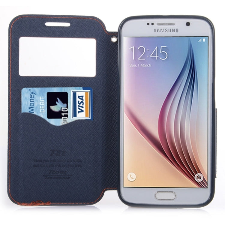 For Galaxy S6 / G920 Roar Cross Texture Flip Leather Case with Holder & Card Slot & Caller ID Window