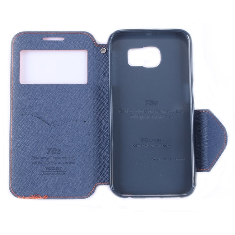 For Galaxy S6 / G920 Roar Cross Texture Flip Leather Case with Holder & Card Slot & Caller ID Window