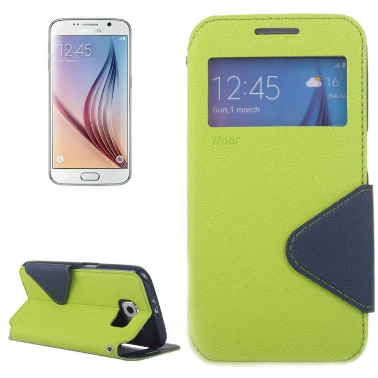 For Galaxy S6 / G920 Roar Cross Texture Flip Leather Case with Holder & Card Slot & Caller ID Window
