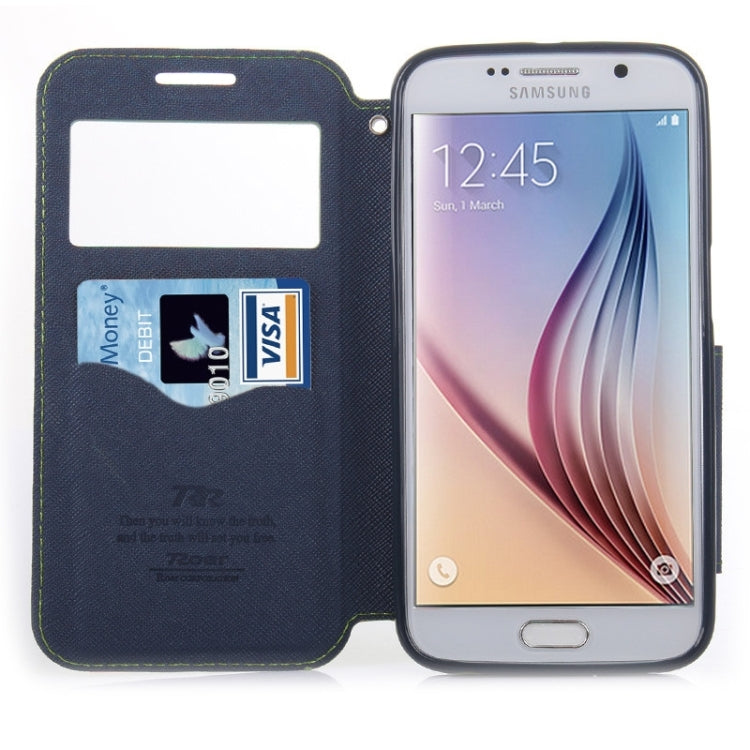 For Galaxy S6 / G920 Roar Cross Texture Flip Leather Case with Holder & Card Slot & Caller ID Window