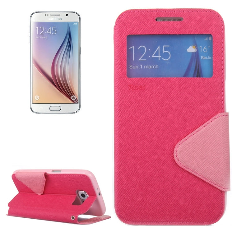 For Galaxy S6 / G920 Roar Cross Texture Flip Leather Case with Holder & Card Slot & Caller ID Window