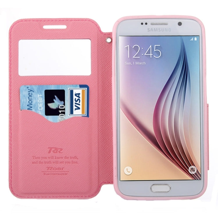 For Galaxy S6 / G920 Roar Cross Texture Flip Leather Case with Holder & Card Slot & Caller ID Window
