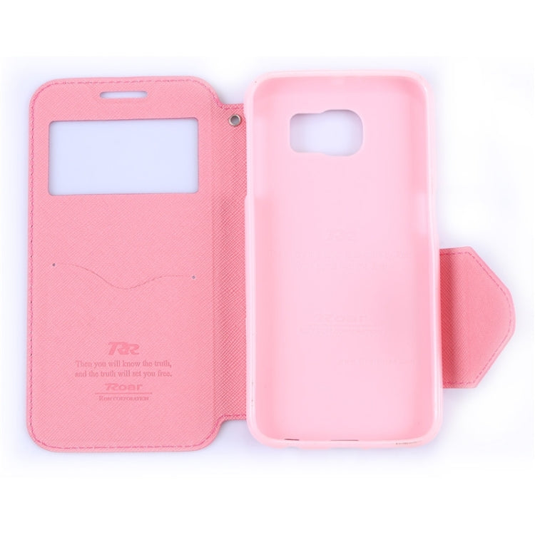 For Galaxy S6 / G920 Roar Cross Texture Flip Leather Case with Holder & Card Slot & Caller ID Window
