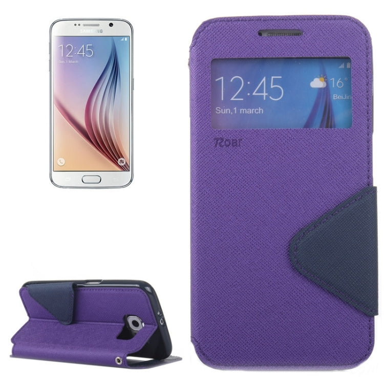For Galaxy S6 / G920 Roar Cross Texture Flip Leather Case with Holder & Card Slot & Caller ID Window