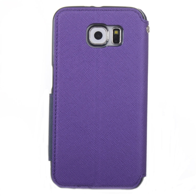 For Galaxy S6 / G920 Roar Cross Texture Flip Leather Case with Holder & Card Slot & Caller ID Window